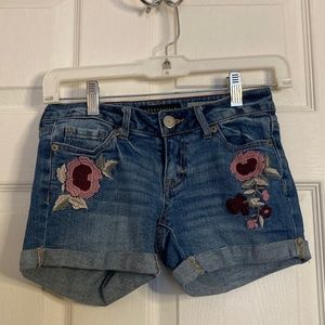 Aeropostale Floral Embroidered Midi Jean Shorts